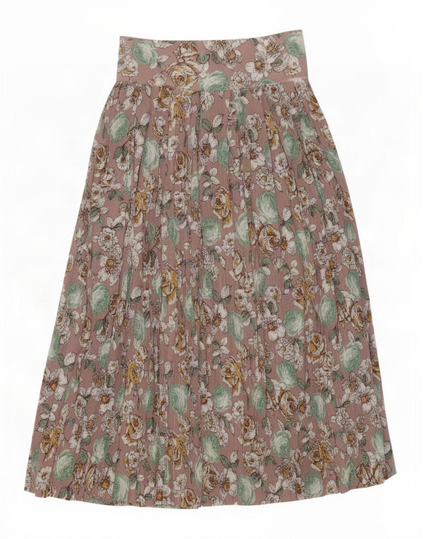 Saia plissada feminina vintage cintura alta pequena W26 floral multicolorida