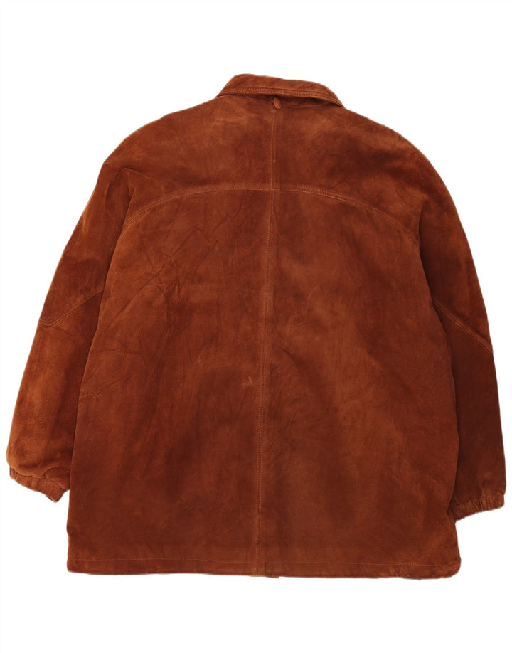 Sobretudo feminino de camurça grande Michel IT 50 XL couro marrom