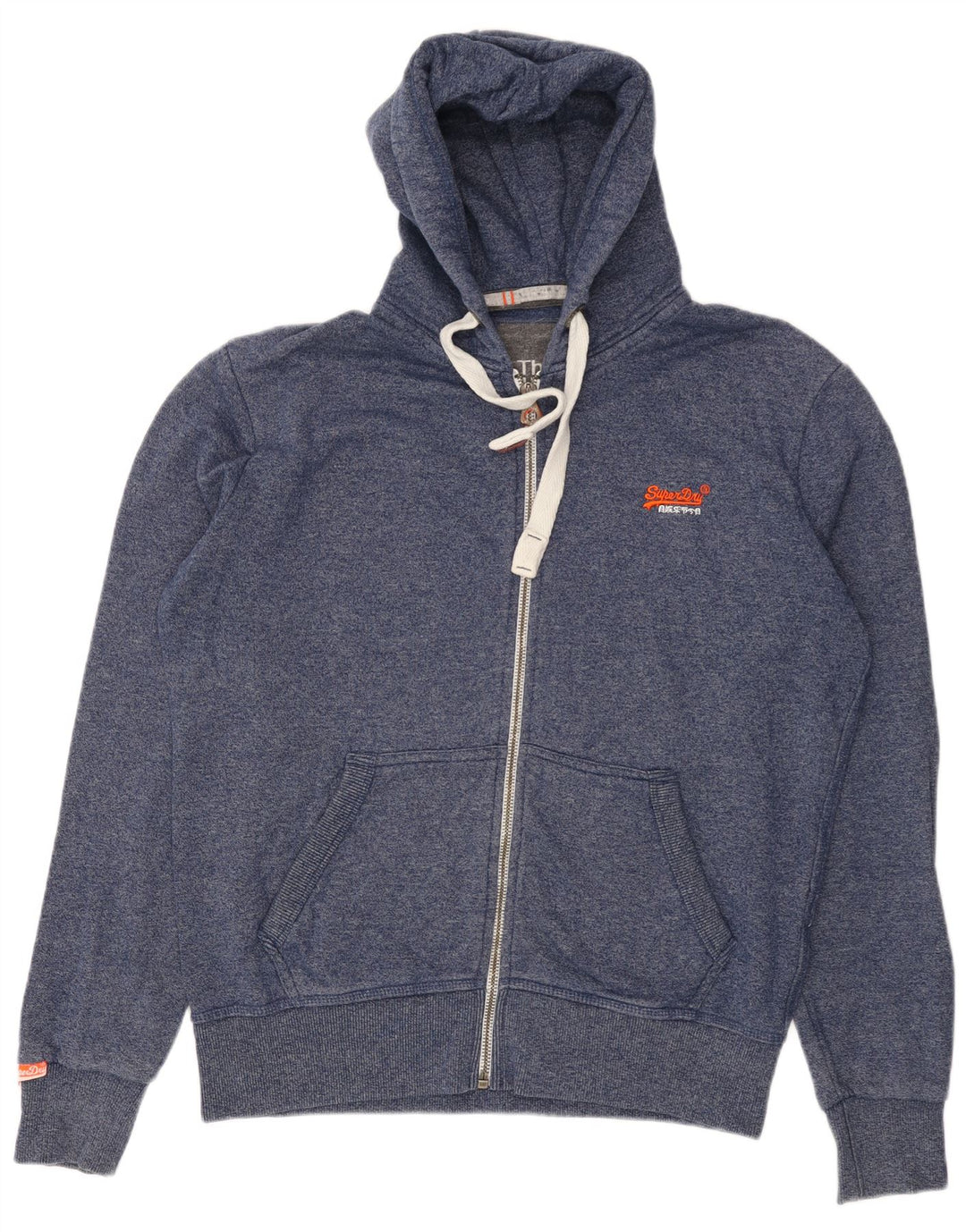 Suéter masculino SUPERDRY com capuz e zíper XL azul marinho algodão manchado