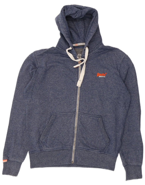 SUPERDRY Mens Zip Hoodie Sweater XL Navy Blue Flecked Cotton