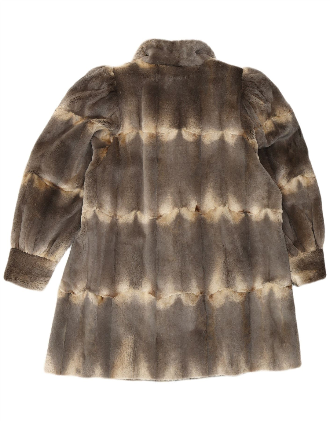 Casaco de pele feminino vintage Reino Unido 14 grande couro listrado cinza