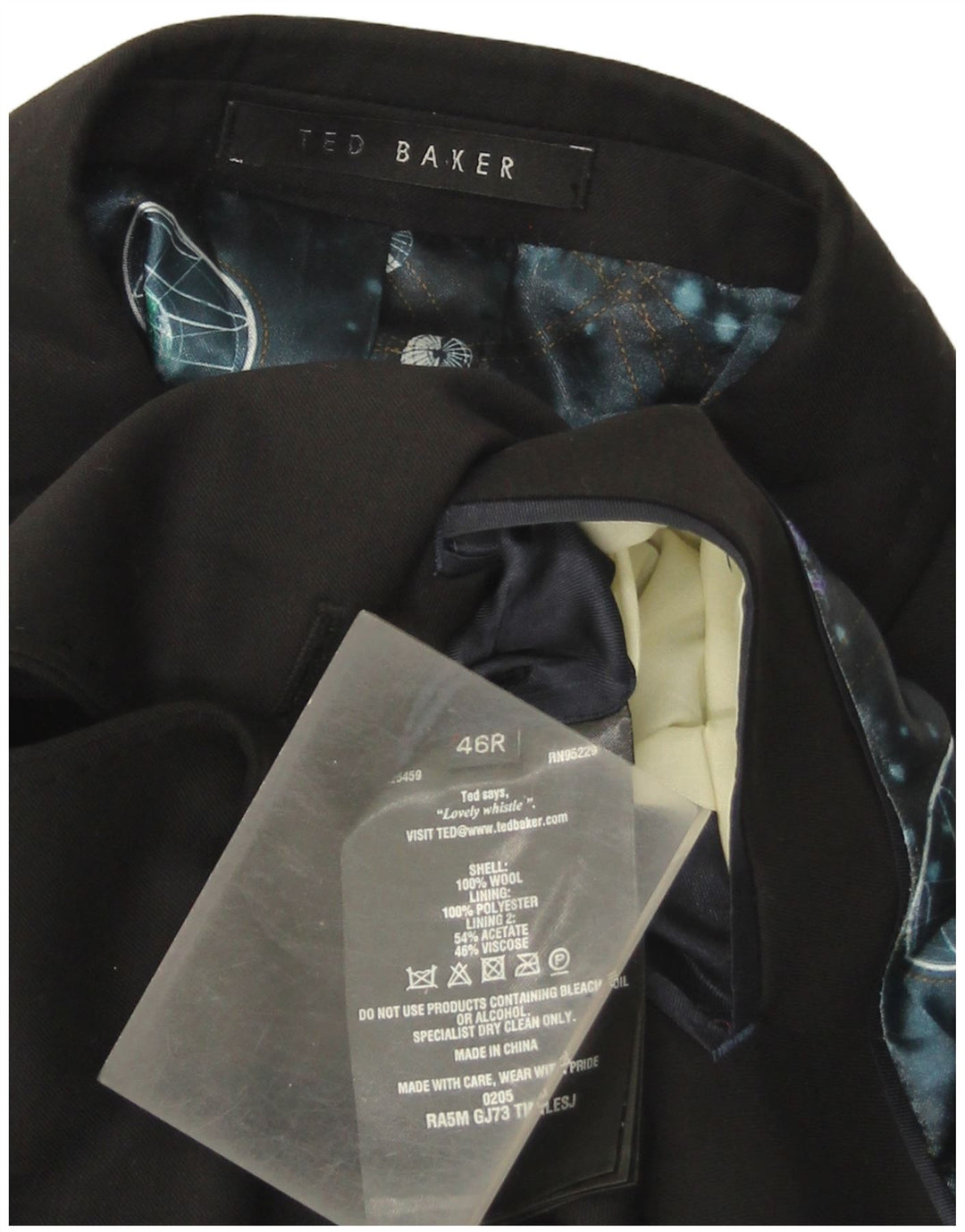 Jaqueta blazer masculina de 2 botões Ted Baker US 46 3XL lã preta