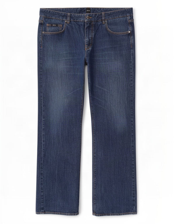 Hugo Boss Mens Straight Jeans W38 L32 Azul Marinho Algodão