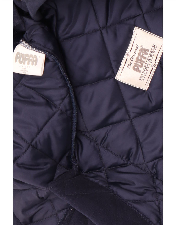 Jaqueta acolchoada feminina Puffa Reino Unido 16 grande algodão azul marinho