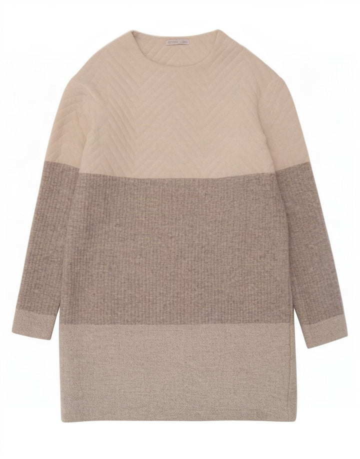 Vestido jumper feminino Zara UK 10 pequeno poliéster colorblock multicolorido