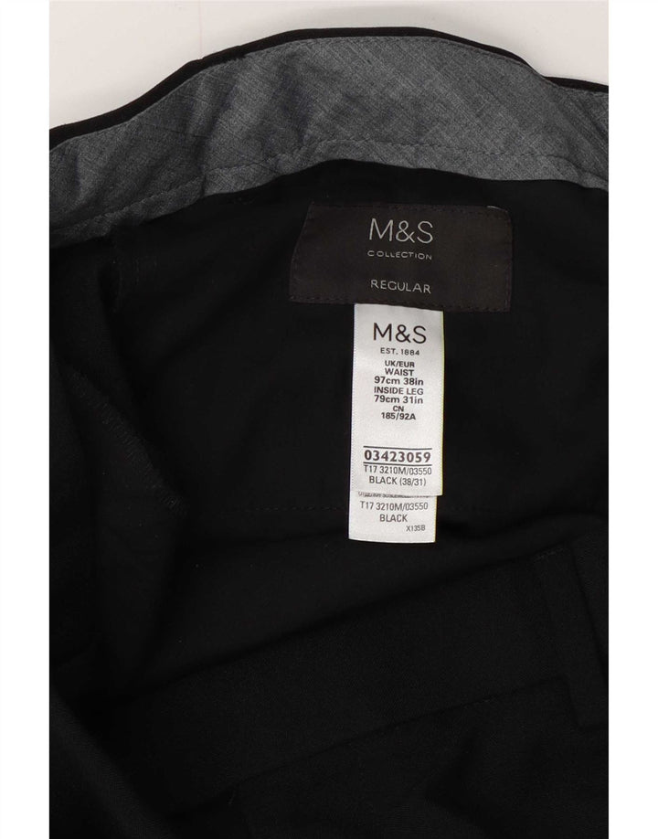 Calça masculina de terno regular Marks & Spencer W38 L31 poliéster preto
