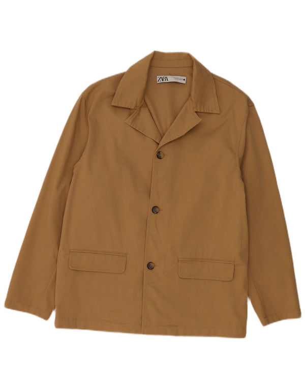 Zara Womens 3 Button Oversized Blazer Jacket UK 10 Small Beige Cotton