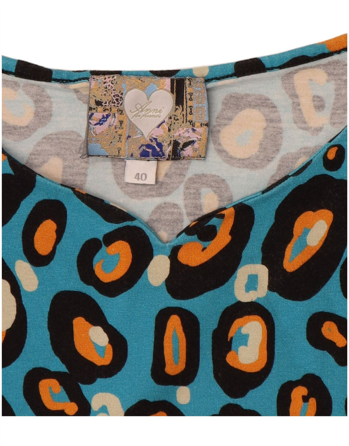 Blusa feminina VINTAGE EU 40 algodão estampa animal azul médio