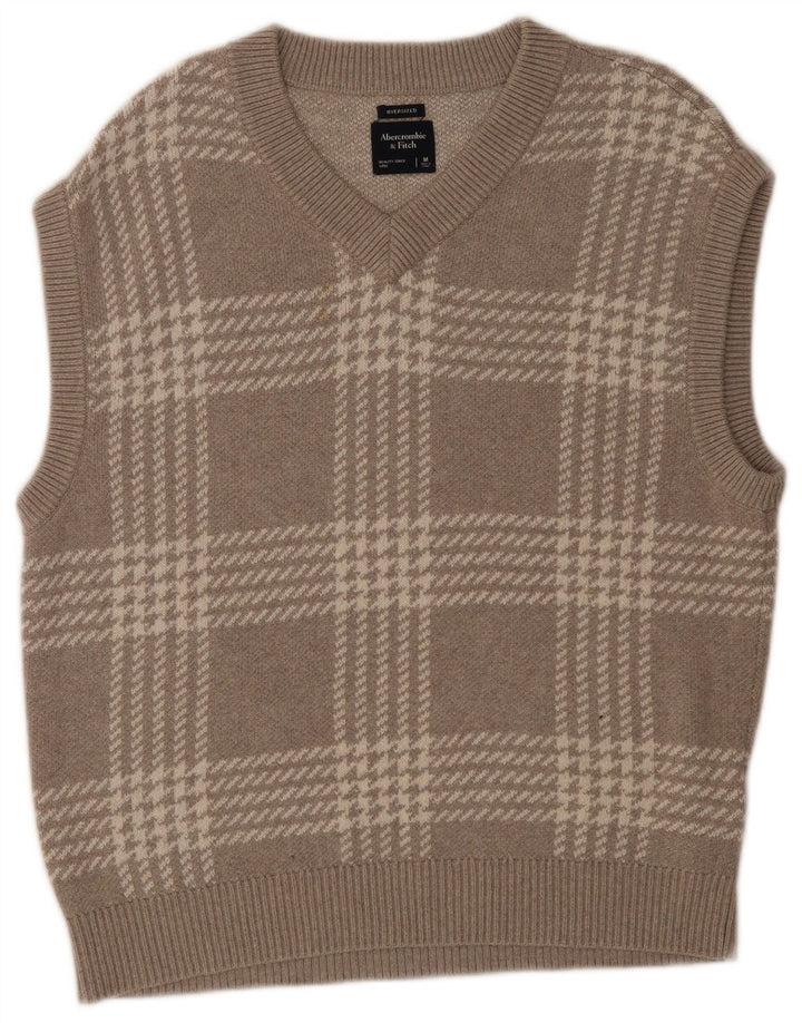 Abercrombie & Fitch Colete masculino grande regata cinza médio Houndstooth