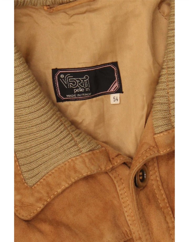 Jaqueta bomber masculina vintage de camurça IT 54 2XL couro marrom