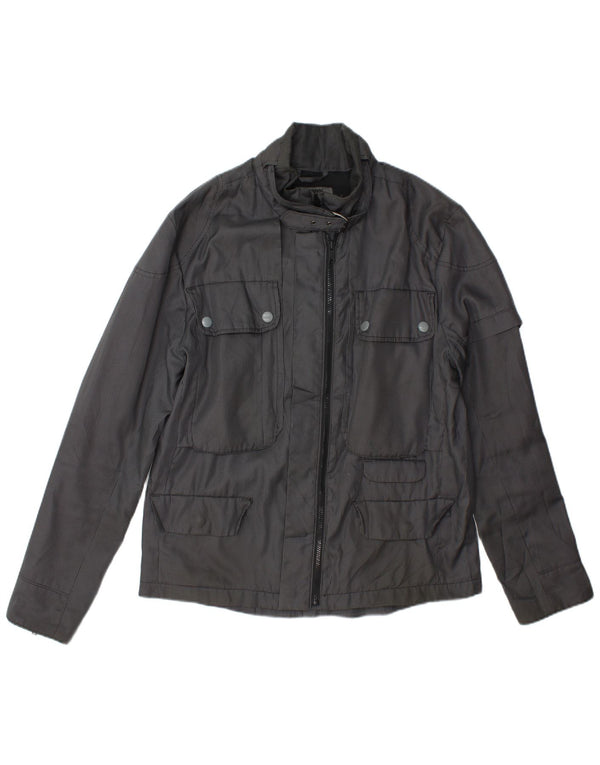 Jaqueta utilitária masculina Dkny UK 40 grande poliéster cinza houndstooth
