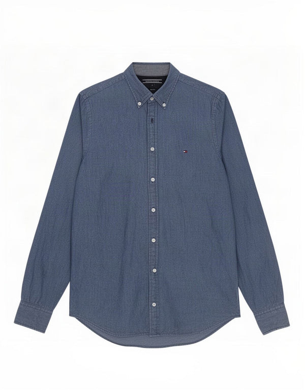 Camisa masculina Tommy Hilfiger Slim Fit pequena algodão azul marinho