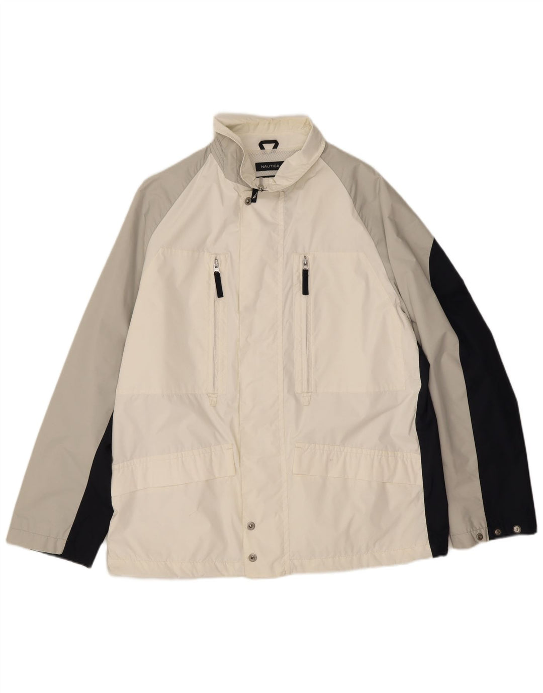 Jaqueta de chuva masculina Nautica UK 40 grande bloco colorido branco nylon