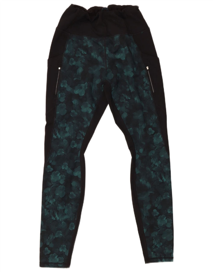 Leggings femininos ATHLETA UK 12 poliéster floral preto médio