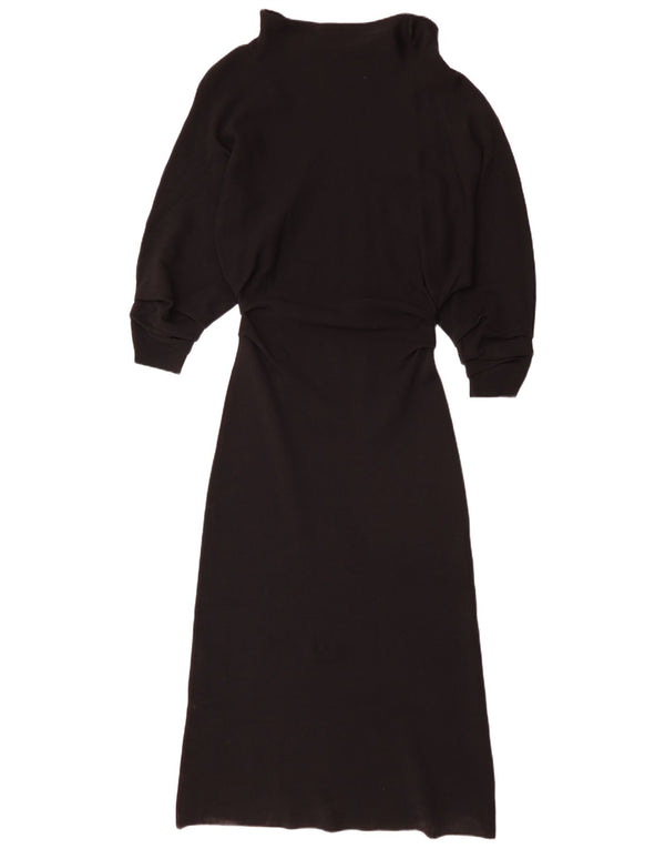 Vestido maxi feminino de manga comprida Zara Reino Unido 8 pequeno preto viscose