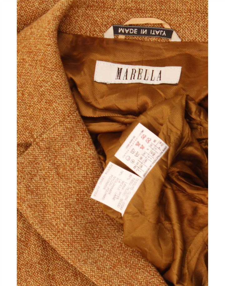 Jaqueta blazer feminina Marella Crop 3 botões Reino Unido 10 pequena lã marrom