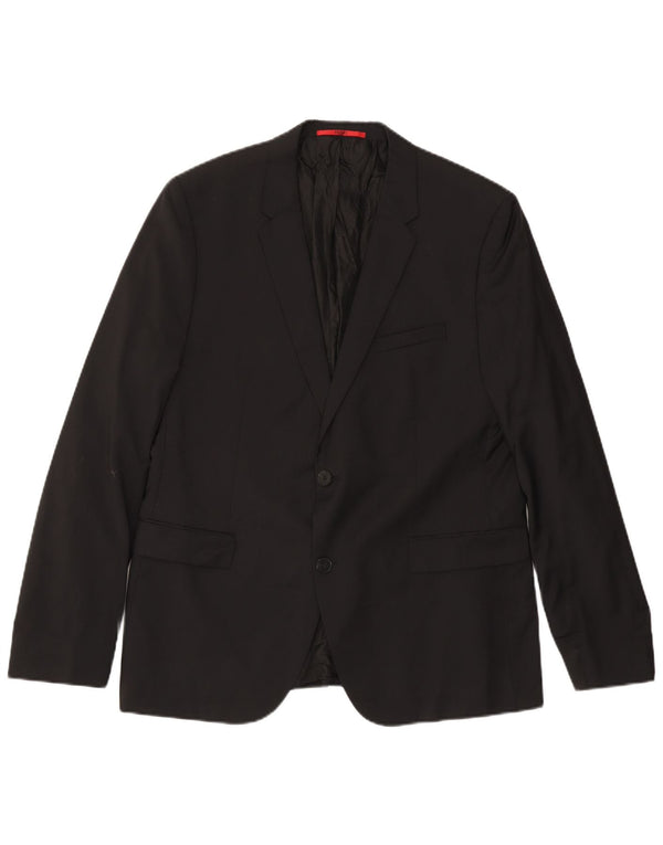 Jaqueta blazer masculina de 2 botões HUGO BOSS EU 56 3XL lã preta