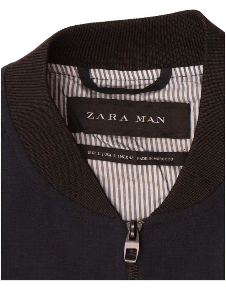 Zara Mens Bomber Jacket UK 40 Grande Poliéster Azul Marinho