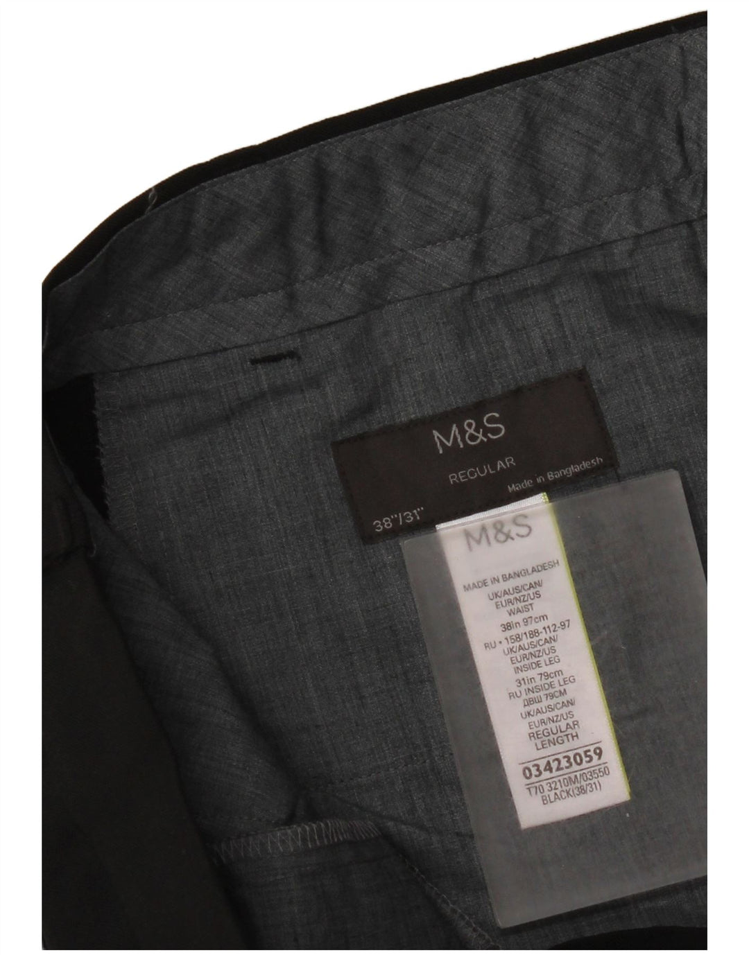 Calça masculina de terno regular Marks & Spencer W38 L31 poliéster preto