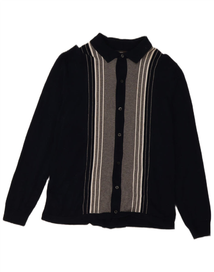 Suéter cardigã masculino Marks & Spencer médio azul marinho algodão colorblock