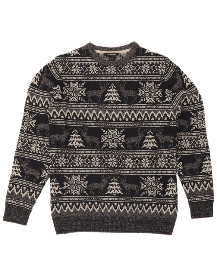Suéter masculino Cedarwood State com gola redonda cinza médio Fair Isle