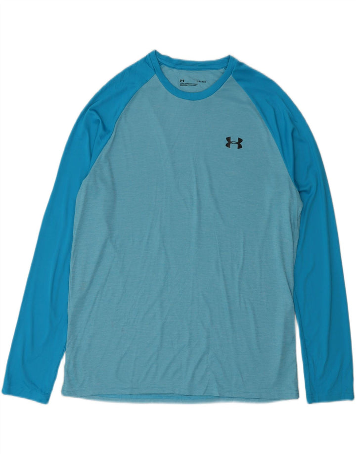 Camiseta masculina UNDER ARMOUR de manga comprida grande azul colorblock poliéster