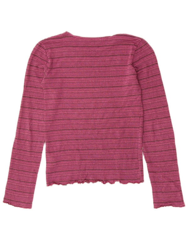 BENETTON Girls Top Long Sleeve 13-14 Years 3XL Pink Striped Viscose