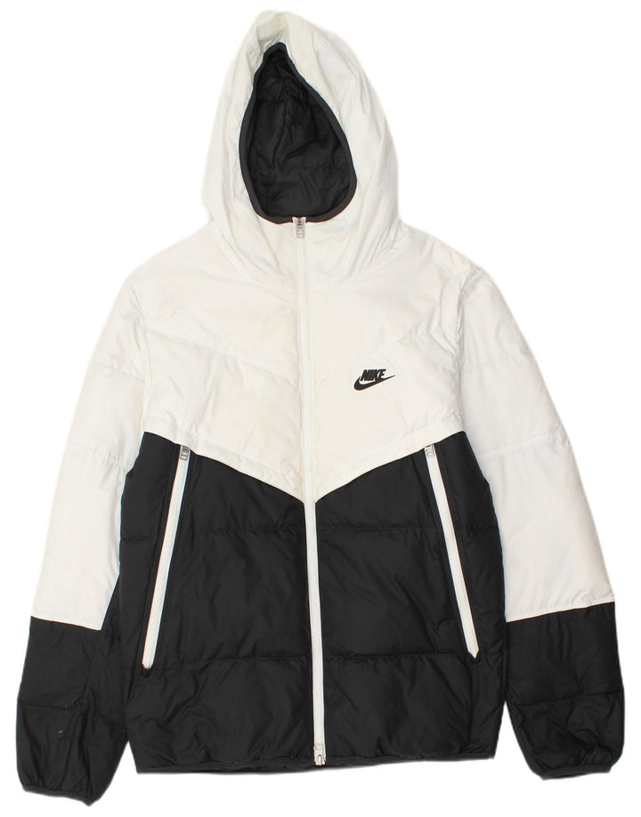 Jaqueta masculina Nike acolchoada com capuz UK 36 pequena preta colorblock poliéster