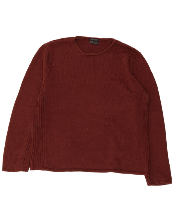 Suéter feminino DKNY com gola redonda Reino Unido 18 XL algodão marrom