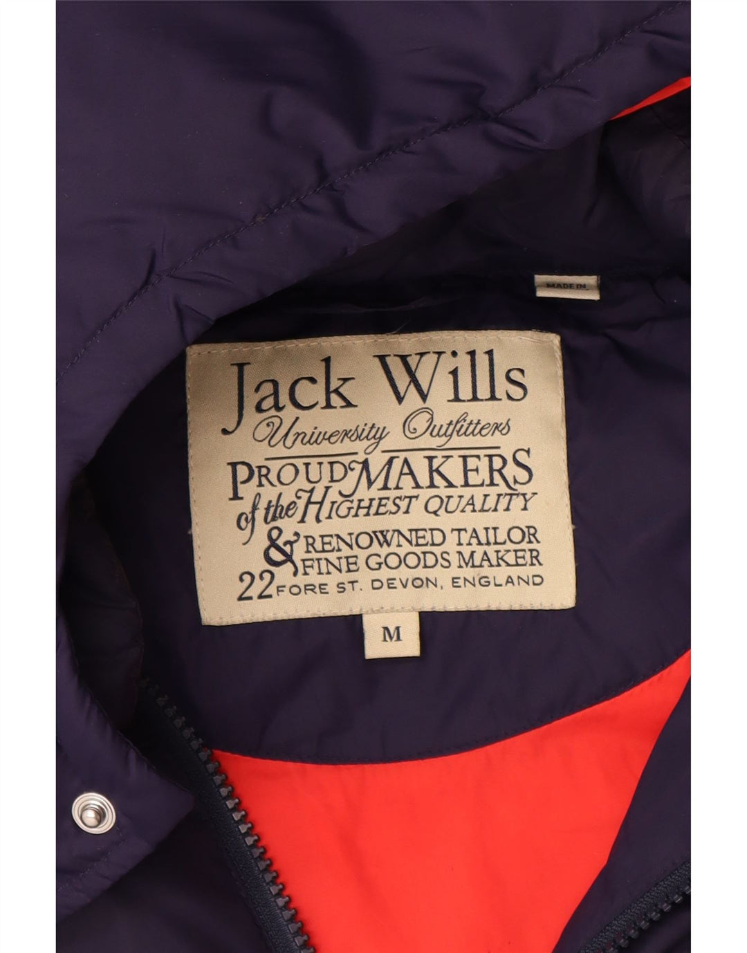 Colete masculino acolchoado com capuz JACK WILLS UK 38 nylon azul marinho médio