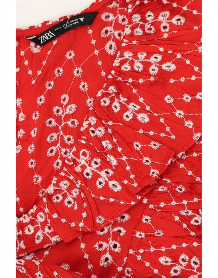Vestido feminino Zara com estampa abstrata de manga 1/2 em camadas Reino Unido 10 pequeno vermelho