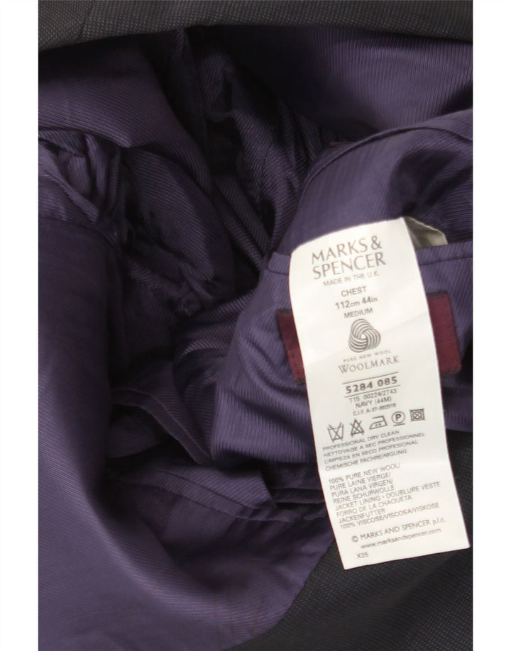 Jaqueta blazer masculina de 3 botões Marks & Spencer UK 44 2XL azul marinho nova lã