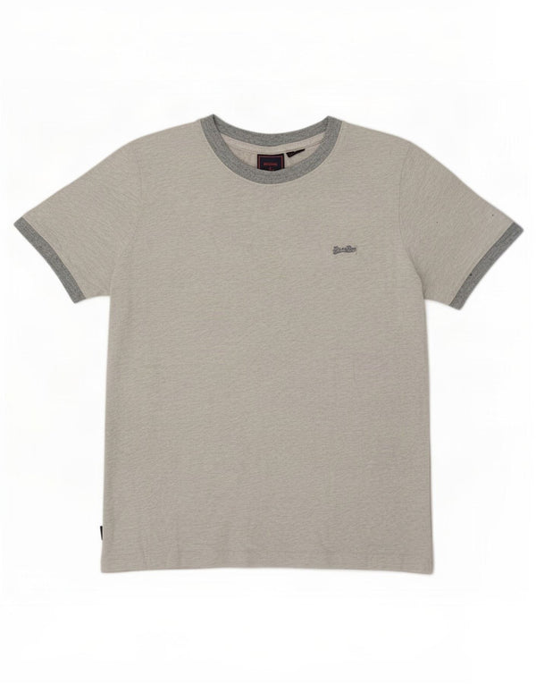 Superdry camiseta feminina oversized top UK 10 pequeno algodão manchado cinza