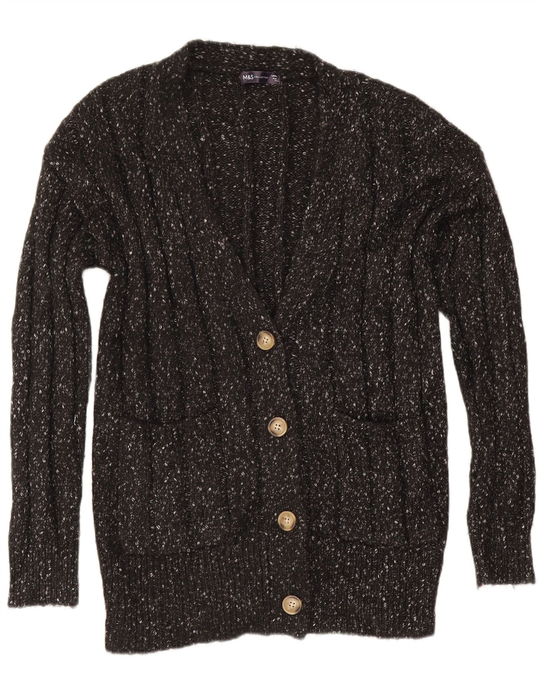 Suéter cardigã feminino grande Marks & Spencer Reino Unido 16 grande cinza manchado