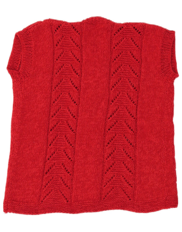 Suéter cardigã feminino vintage de manga curta Reino Unido 14 grande vermelho