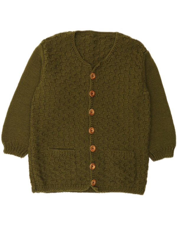 Suéter cardigã feminino vintage Reino Unido 14 grande cáqui