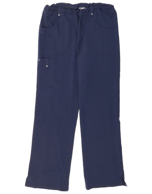 Calças cargo retas femininas Dickies grandes W34 L33 poliéster azul marinho