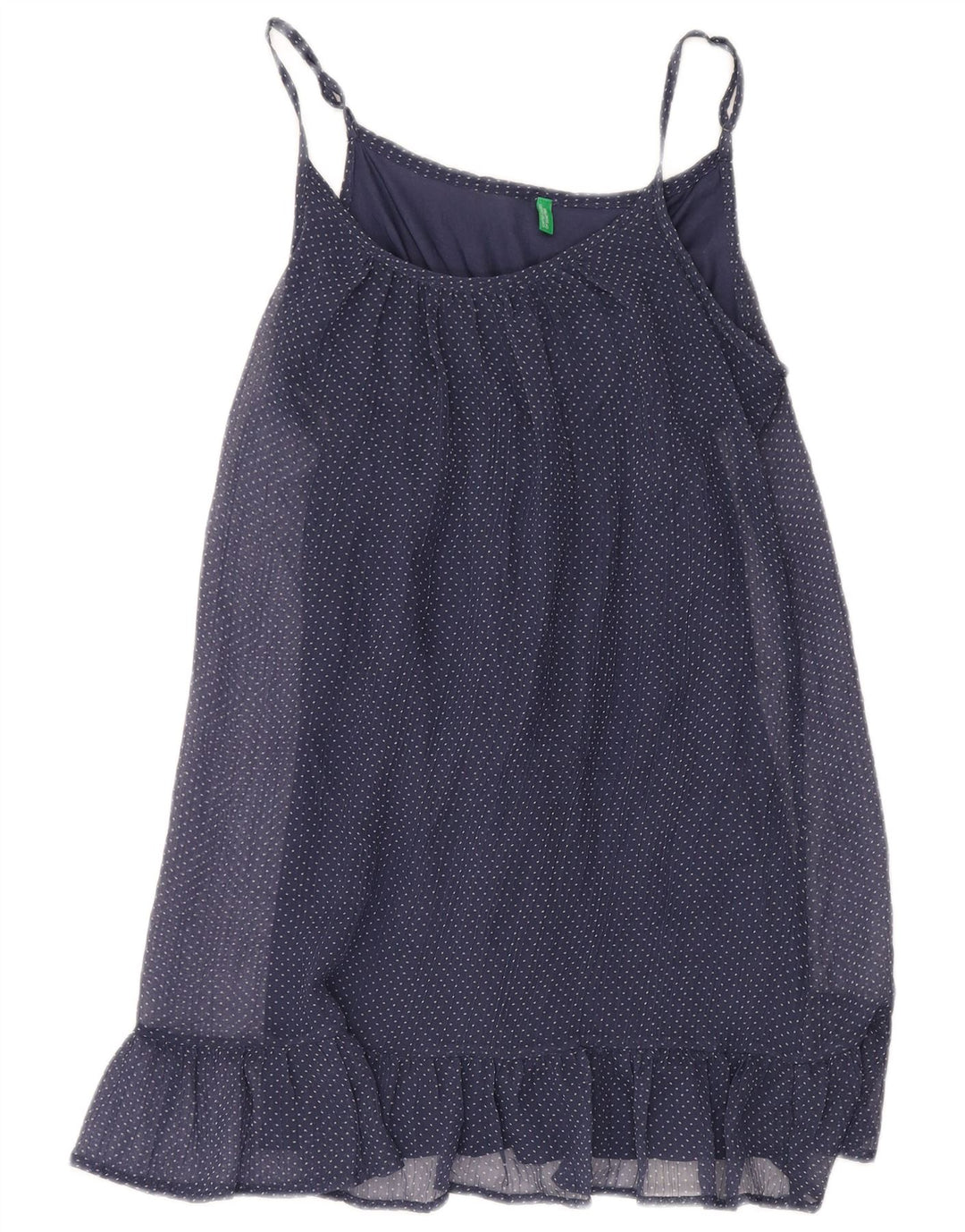 Vestido de verão feminino BENETTON UK 10 pequeno poliéster manchado azul marinho