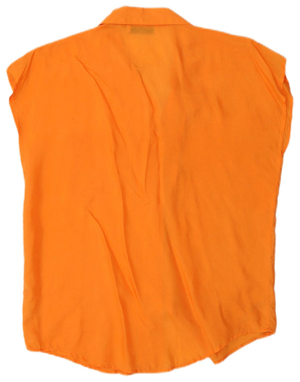 Blusa feminina vintage sem mangas UK 14 médio laranja