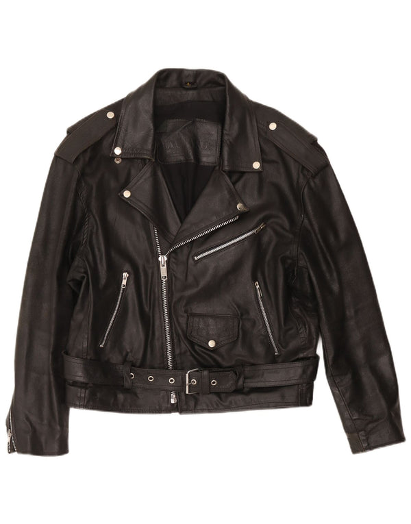 Vintage Womens Leather Biker Jacket UK 16 Large Black