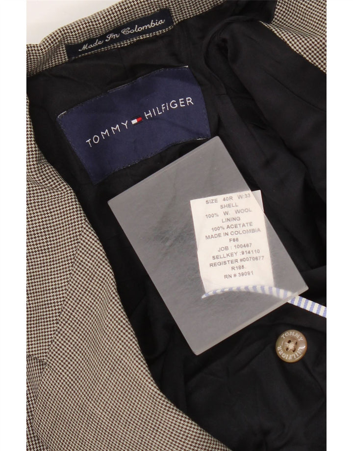 Jaqueta blazer masculina Tommy Hilfiger com 3 botões Reino Unido 40 grande cinza houndstooth
