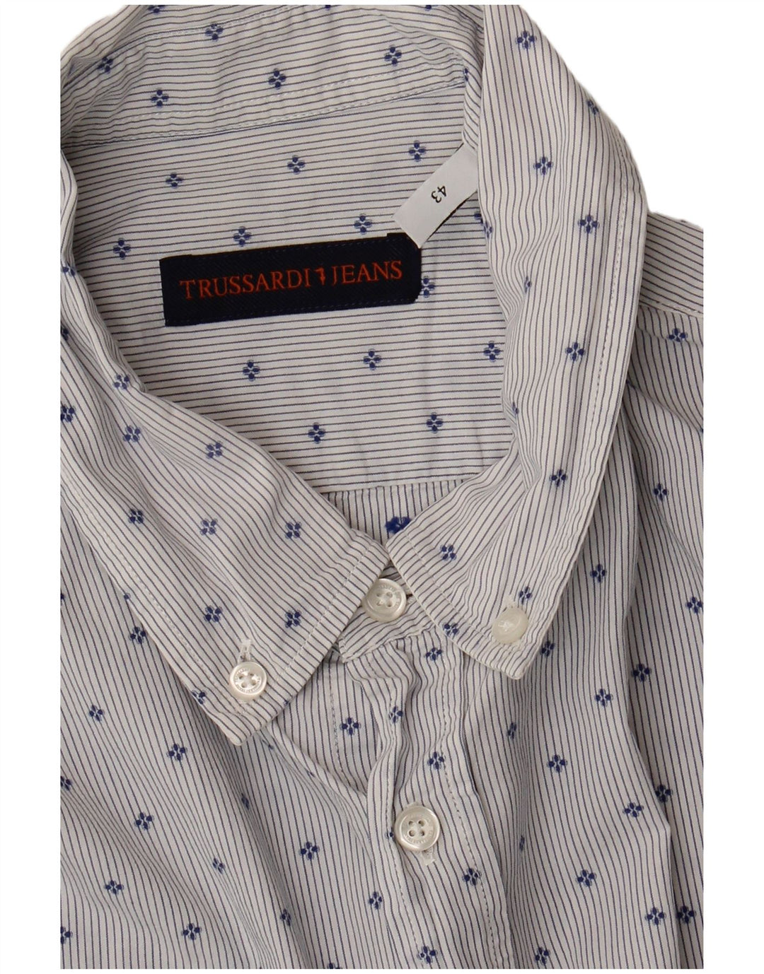 Trussardi Jeans Camisa masculina tamanho 43 grande azul manchado