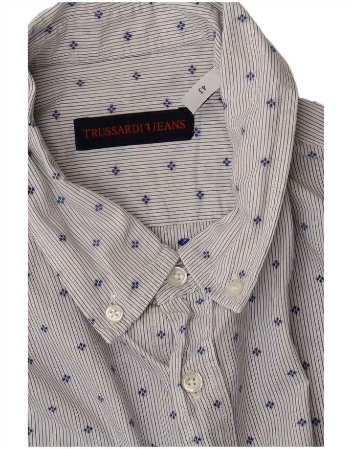 Trussardi Jeans Camisa masculina tamanho 43 grande azul manchado