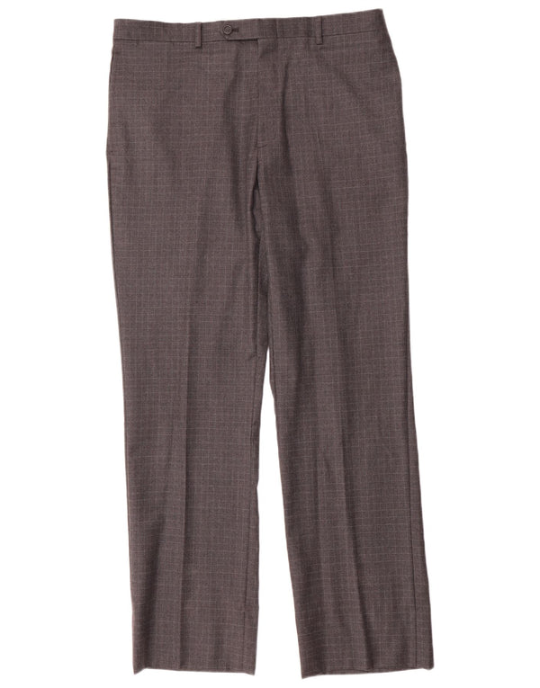 Tommy Hilfiger Mens Straight Suit Calças W34 L33 Cinza Xadrez Lã
