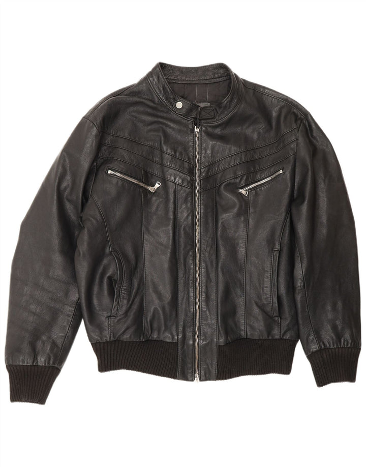 Jaqueta bomber masculina de couro Sonny Bono Reino Unido 38 média preta