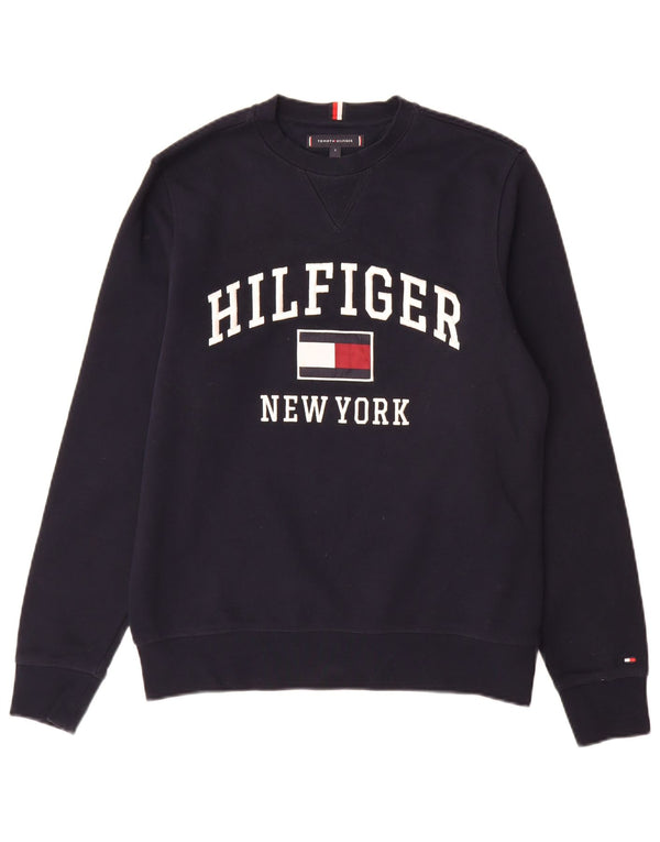 Tommy Hilfiger moletom gráfico masculino jumper pequeno algodão azul marinho