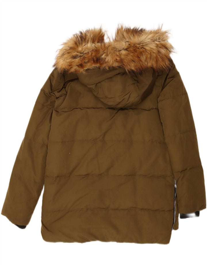 Jaqueta acolchoada com capuz feminina Zara UK 10 poliéster cáqui pequeno