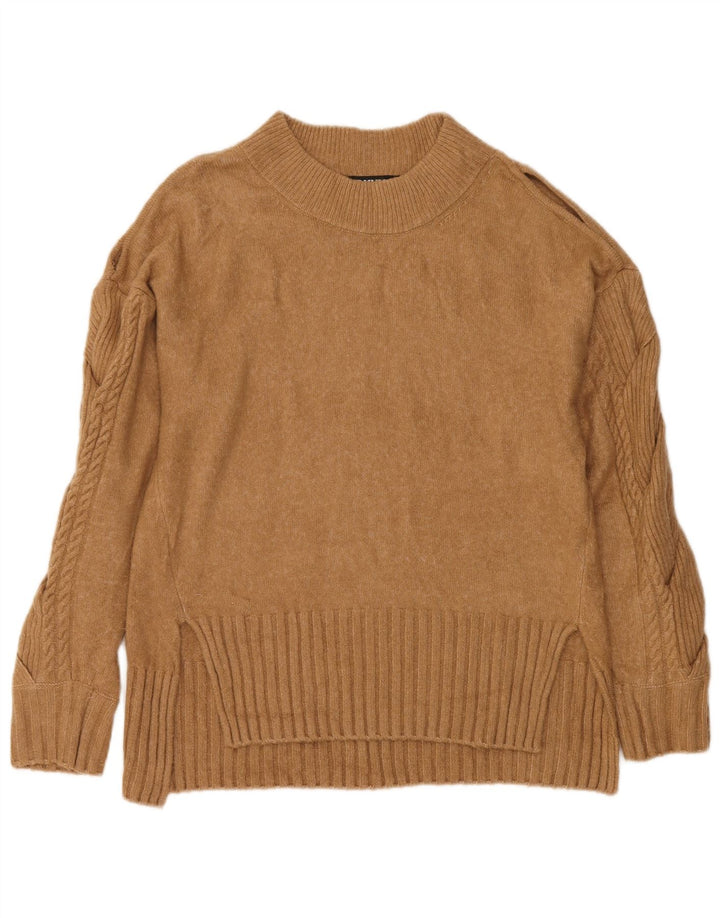 Suéter feminino Dkny com gola tartaruga Reino Unido 14 acrílico marrom médio