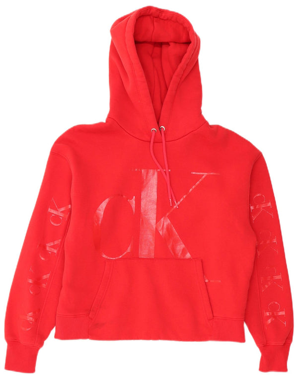 CALVIN KLEIN JEANS Womens Oversized Crop Hoodie Jumper UK 10 Small Red