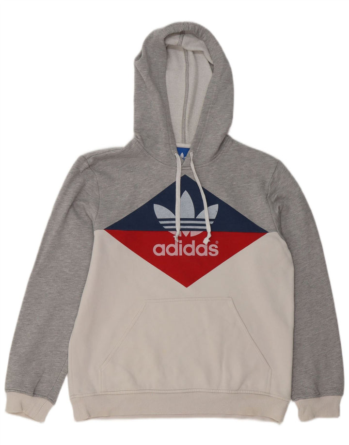 ADIDAS Mens Graphic Hoodie Jumper Médio Cinza Colourblock Algodão
